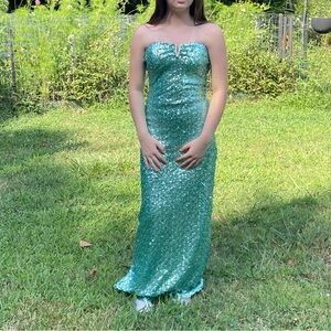 As U Wish Sequin Teal strapless dress